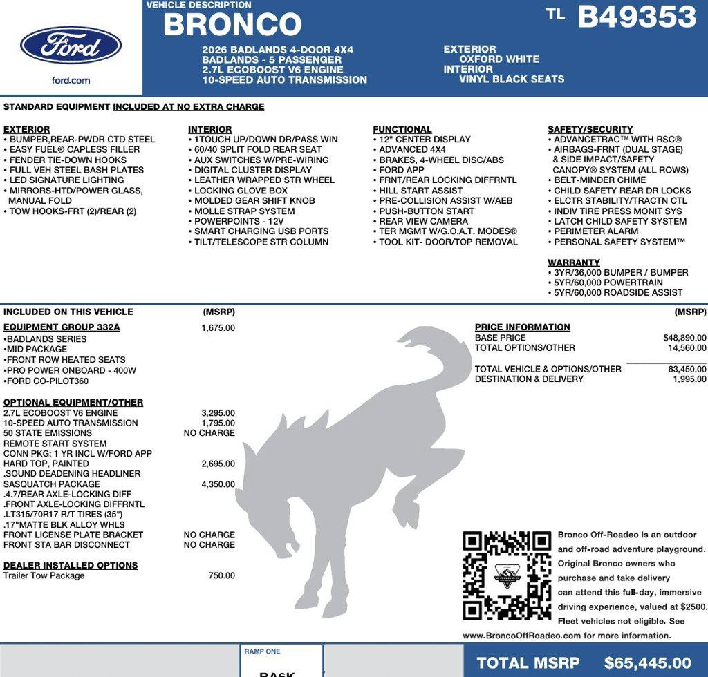 New 2026 Ford Bronco Badlands w/ Sasquatch Package AWD/4WD image 2