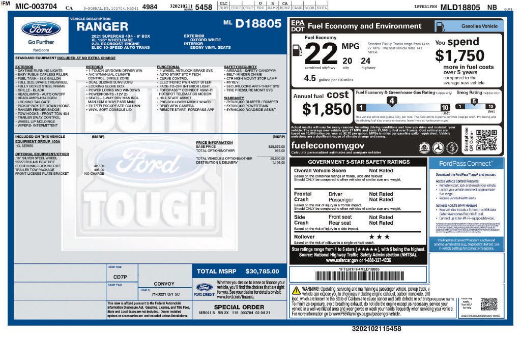 Used 2021 Ford Ranger XL w/ Trailer Tow Package AWD/4WD image 2