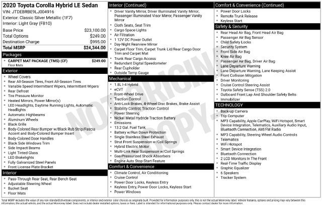 Certified 2020 Toyota Corolla LE w/ Carpet Mat Package (TMS) FWD image 32