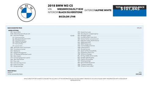 Used 2018 BMW M3 CS w/ Executive Package RWD image 2