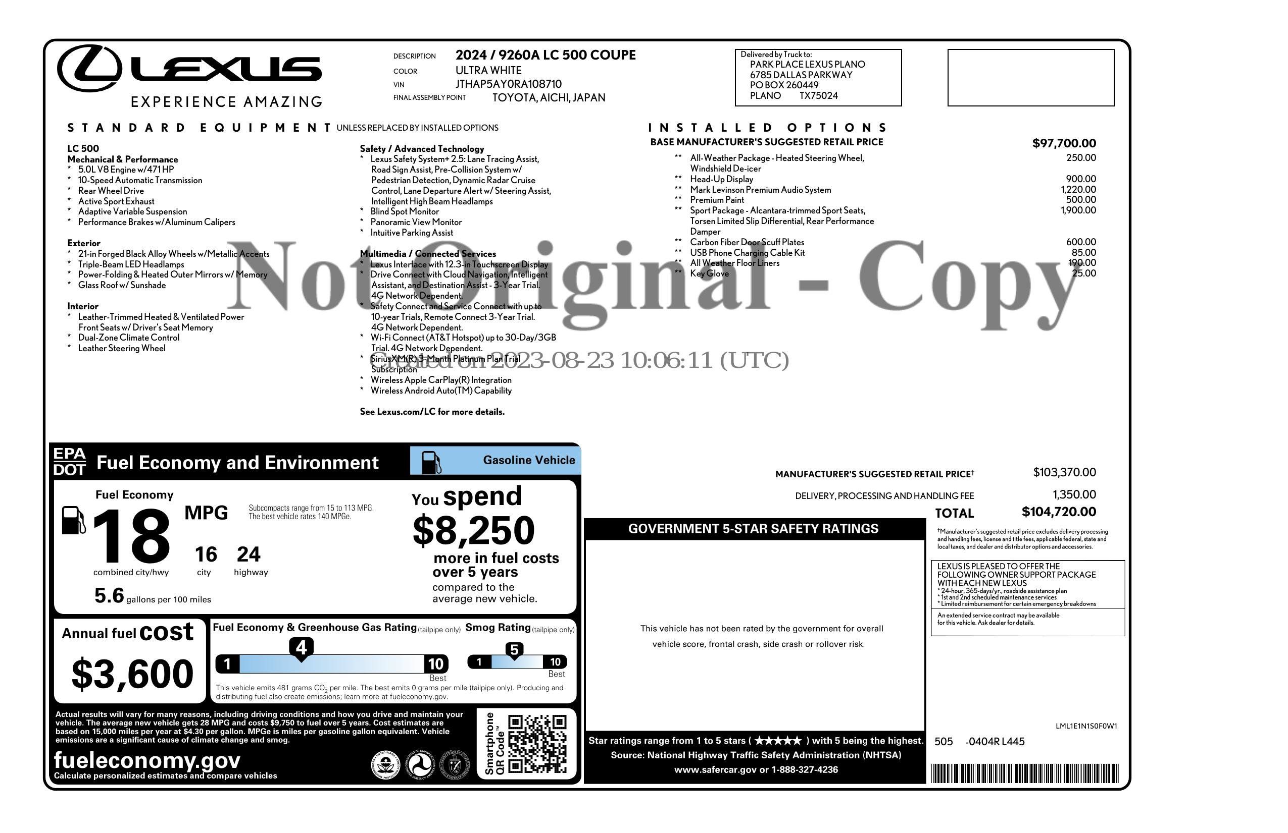 Used 2024 Lexus LC 500 Coupe w/ Sport Package RWD image 3