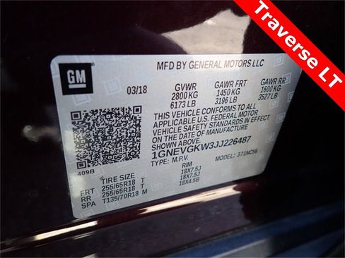 Used 2018 Chevrolet Traverse LT w/ LPO, Floor Liner Package image 22