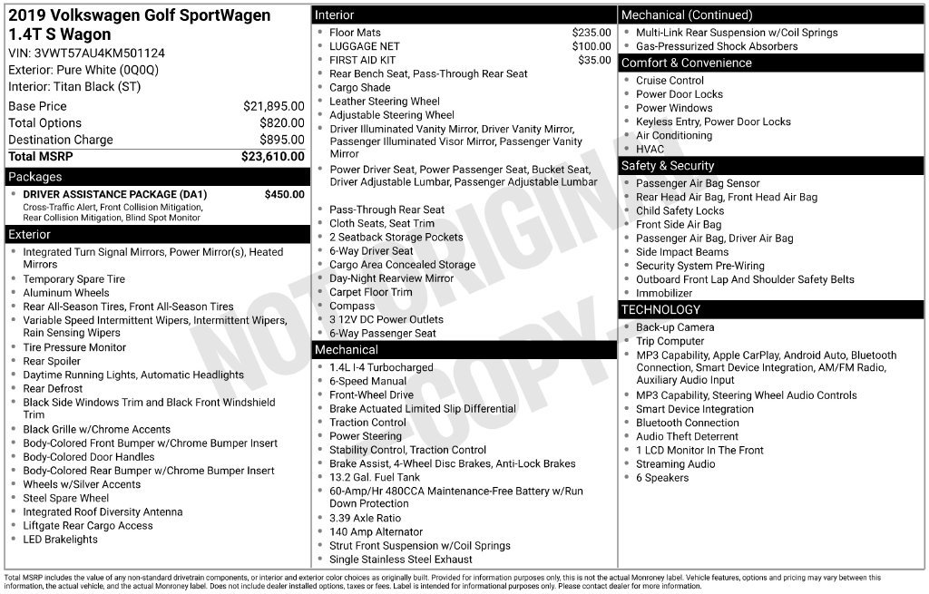 Used 2019 Volkswagen Golf S w/ Driver Assistance Package FWD image 7