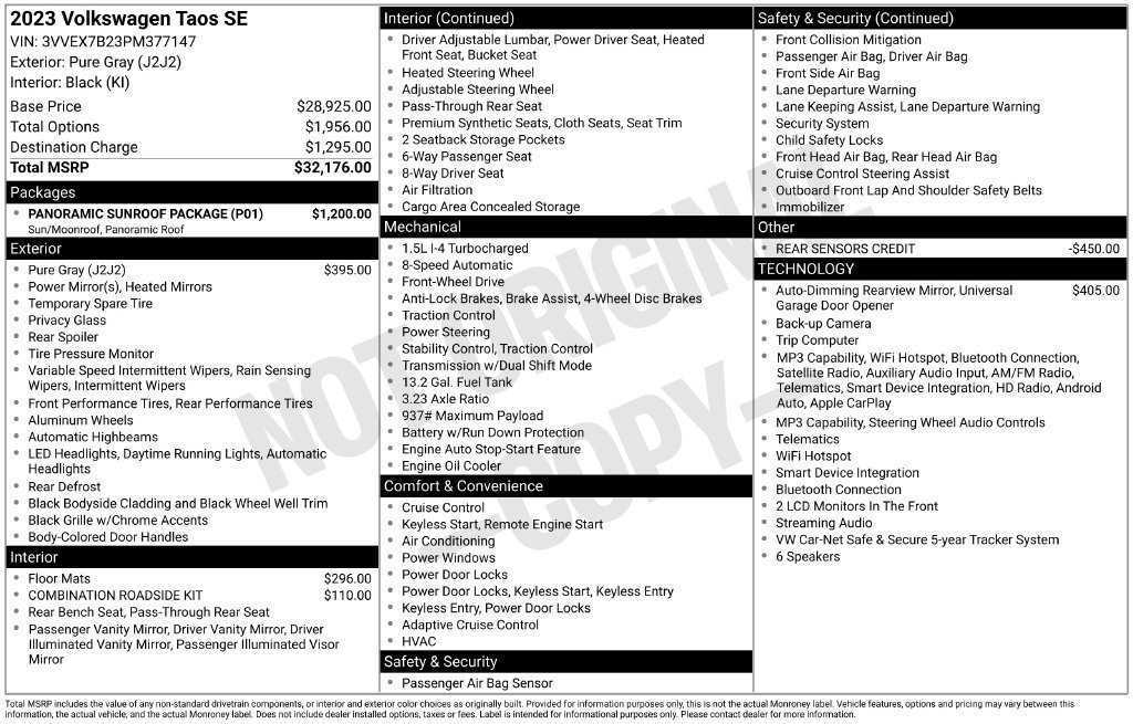 Used 2023 Volkswagen Taos SE w/ Panoramic Sunroof Package FWD image 11