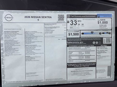 New 2026 Nissan Sentra S w/ S Cold Weather Package image 6