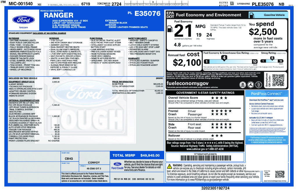 Used 2023 Ford Ranger Lariat w/ Equipment Group 501A High AWD/4WD image 10