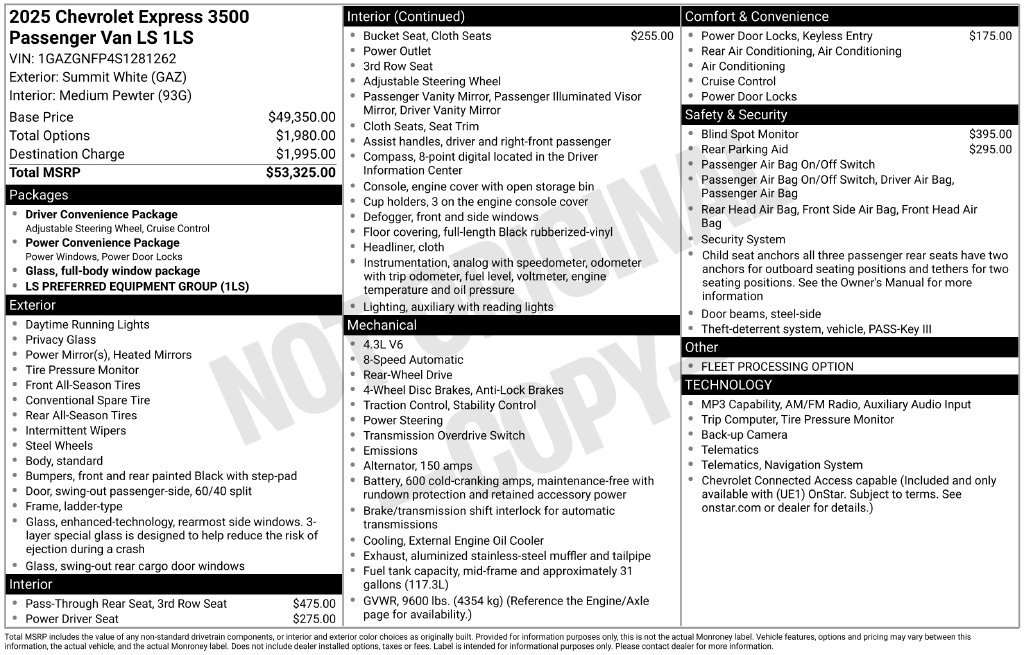 Certified 2025 Chevrolet Express 3500 LS RWD image 1