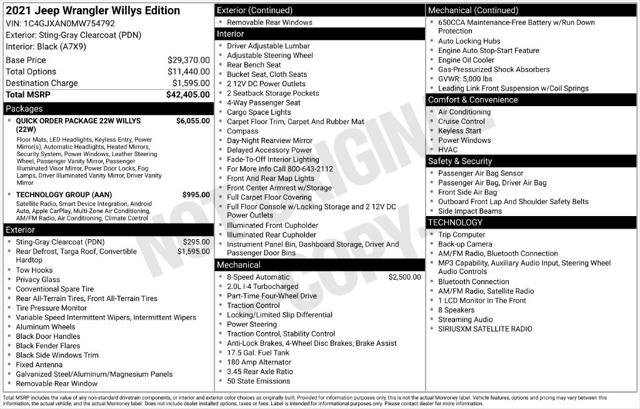 Certified 2021 Jeep Wrangler Sport AWD/4WD image 13