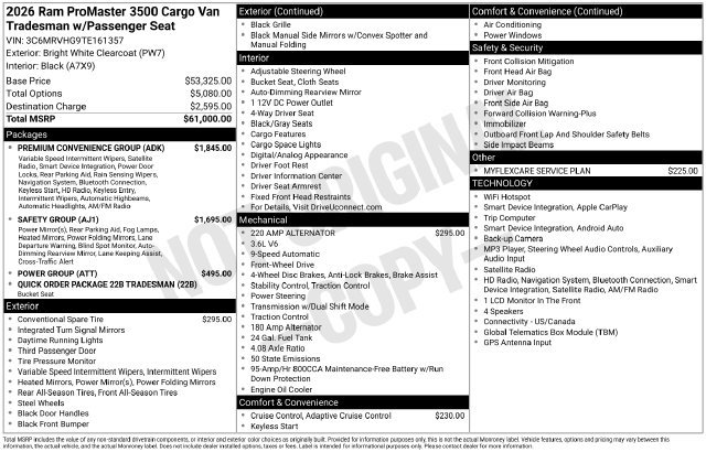 New 2026 RAM ProMaster 3500 w/ Premium Convenience Group FWD image 11