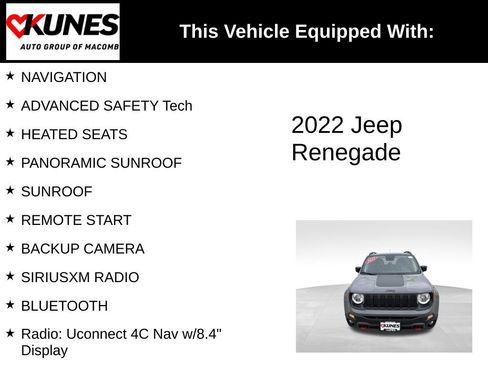 Used 2022 Jeep Renegade Trailhawk w/ Sun/Sound Group AWD/4WD image 3