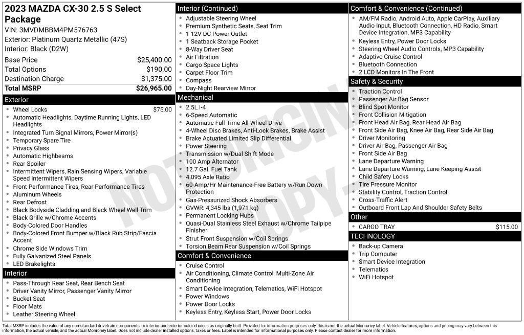 Used 2023 MAZDA CX-30 AWD 2.5 S w/ Select Package image 10