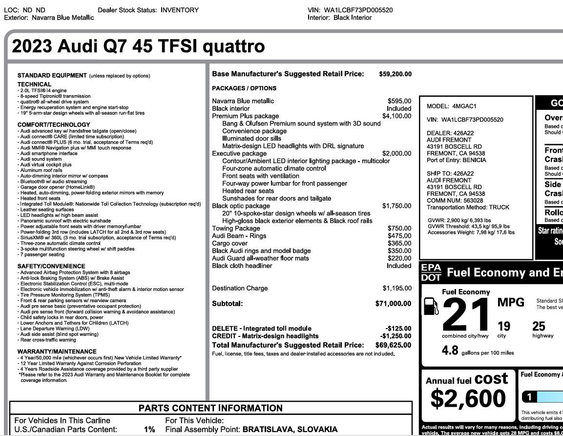 Used 2023 Audi Q7 2.0T Premium Plus w/ Premium Plus Package AWD/4WD image 3