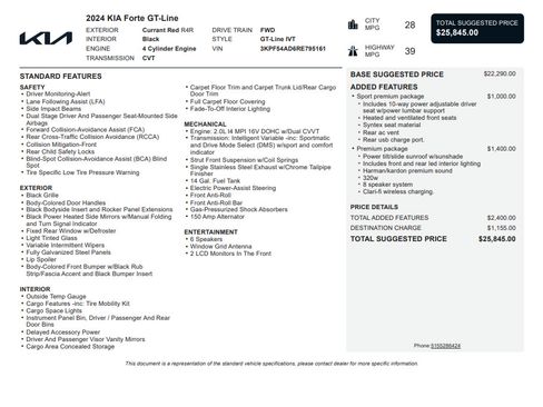 Used 2024 Kia Forte GT-Line w/ GT-Line Premium Package FWD image 3