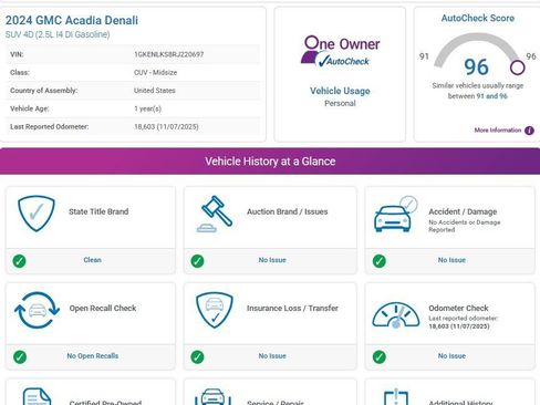 Used 2024 GMC Acadia Denali w/ LPO, Floor Liner Package image 3