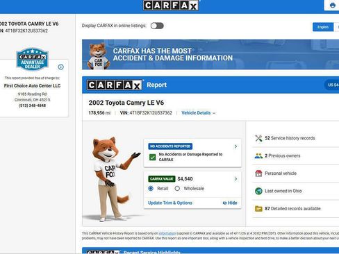 Used 2002 Toyota Camry XLE image 2