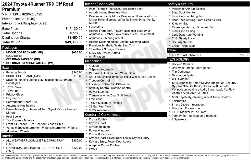 Certified 2024 Toyota 4Runner TRD Off-Road Premium w/ Moonroof Package AWD/4WD image 31