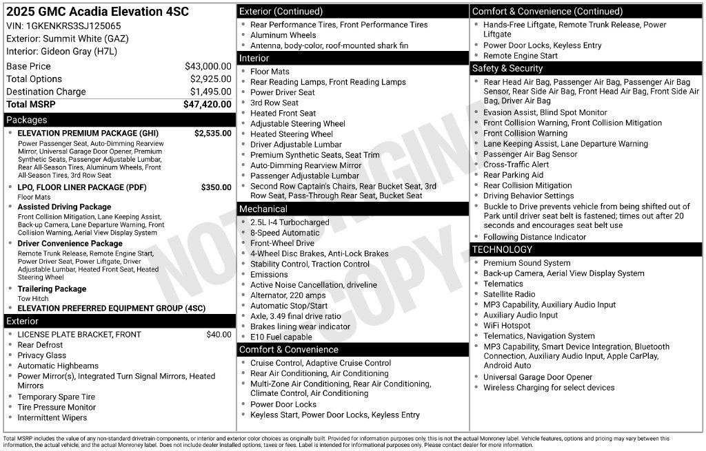 Used 2025 GMC Acadia Elevation w/ Elevation Premium Package FWD image 17