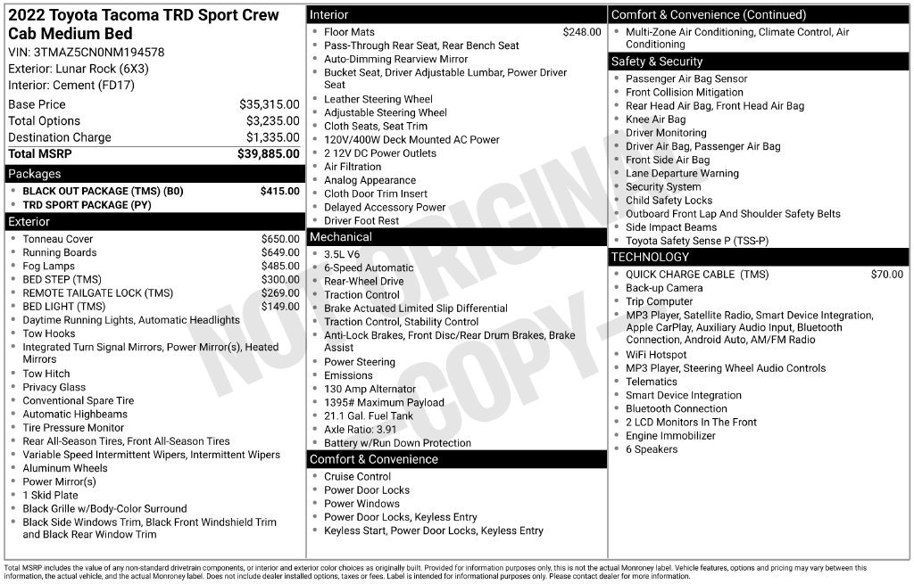 Used 2022 Toyota Tacoma TRD Sport w/ Black Out Package (TMS) RWD image 6