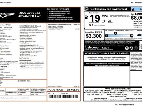 Certified 2026 Genesis GV80 3.5T Advanced image 3
