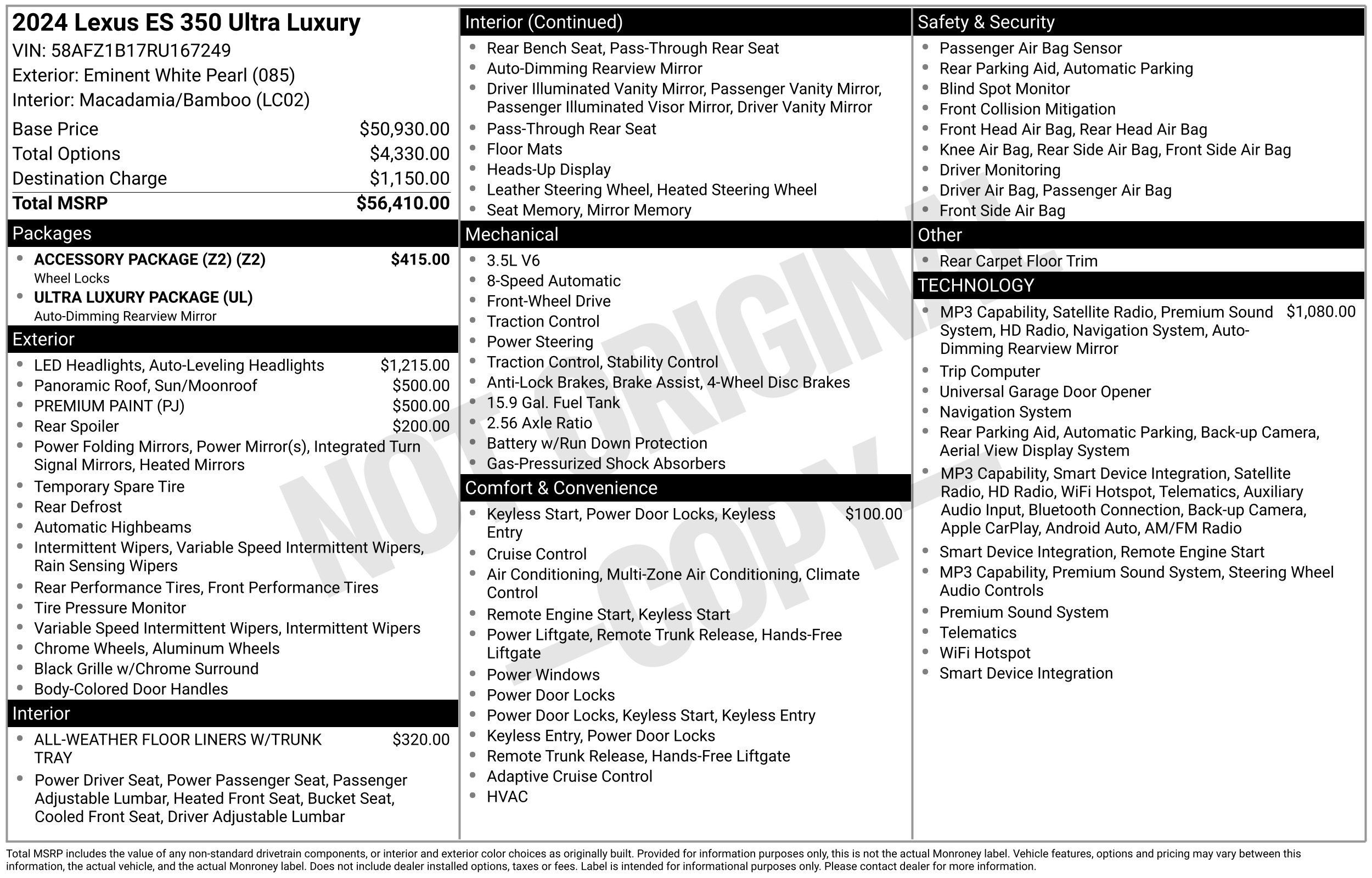 Used 2024 Lexus ES 350 Ultra Luxury w/ Accessory Package (Z2) FWD image 48