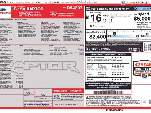 Certified 2019 Ford F150 Raptor w/ Equipment Group 802A Luxury image 3