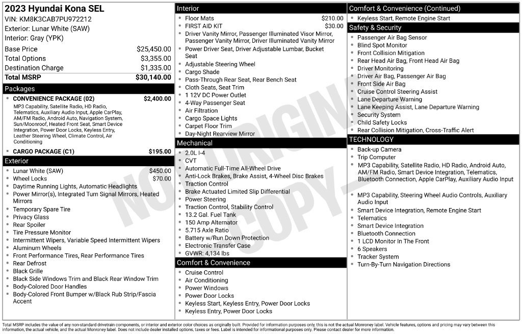 Certified 2023 Hyundai Kona SEL w/ Convenience Package AWD/4WD image 16