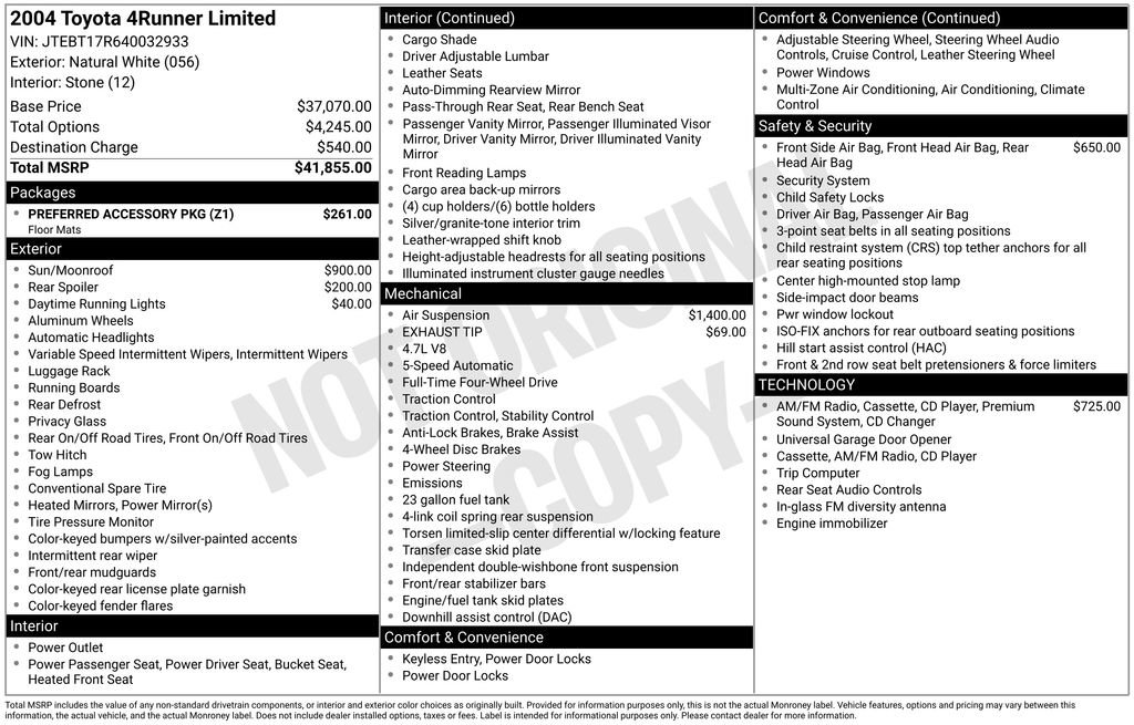 Used 2004 Toyota 4Runner Limited w/ Preferred Accessory Pkg AWD/4WD image 40