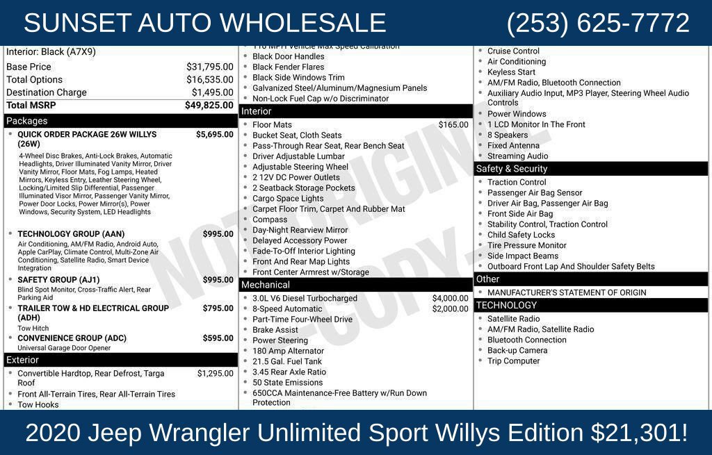 Used 2020 Jeep Wrangler Unlimited Sport AWD/4WD image 47