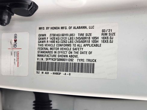 Certified 2021 Honda Ridgeline RTL image 34