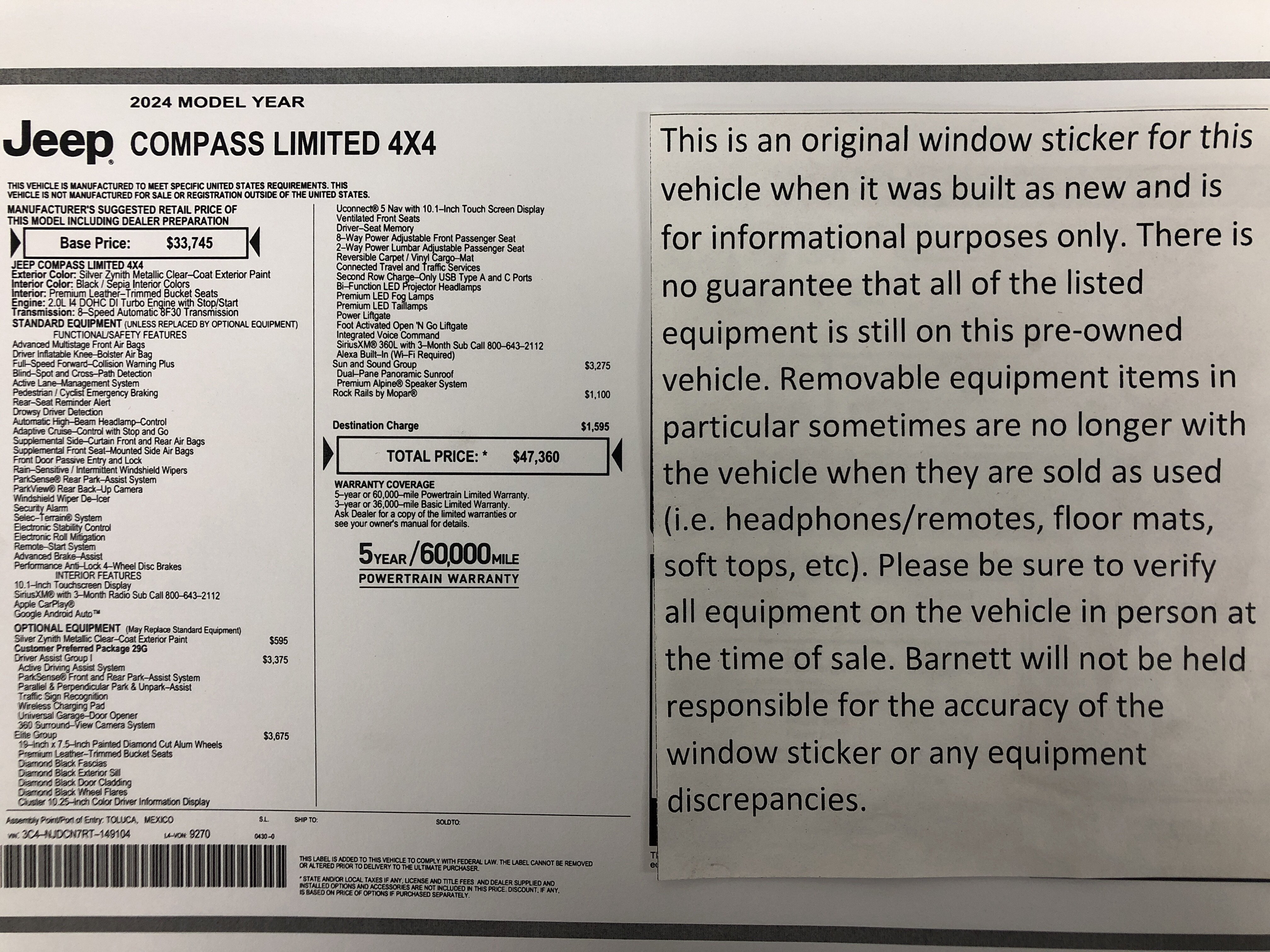 Certified 2024 Jeep Compass Limited w/ Elite Group AWD/4WD image 2
