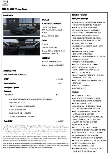 Used 2026 MAZDA CX-50 AWD 2.5 S w/ Preferred Pkg image 2