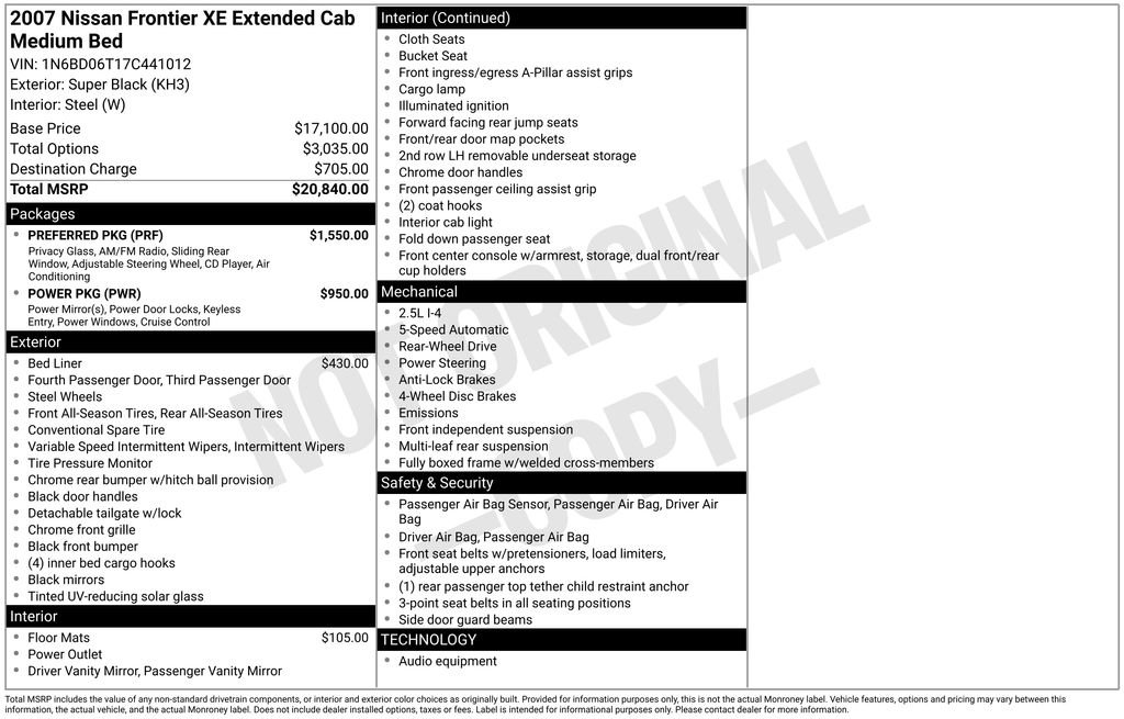 Used 2007 Nissan Frontier XE w/ Preferred Pkg RWD image 2