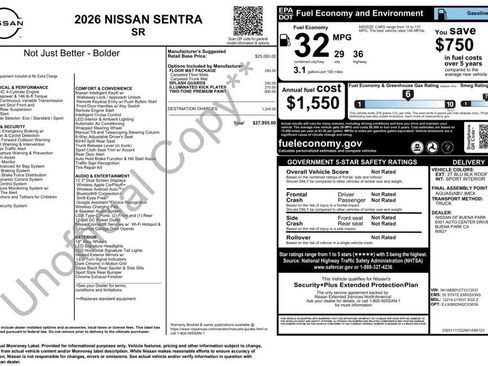 Used 2026 Nissan Sentra SR w/ Floor Mat Package FWD image 4