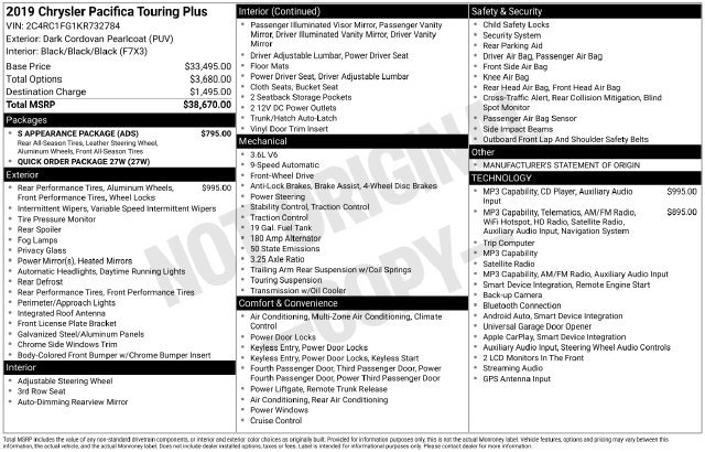 Used 2019 Chrysler Pacifica Touring Plus w/ S Appearance Package FWD image 11