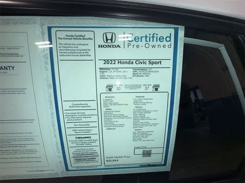 Certified 2022 Honda Civic Sport image 19