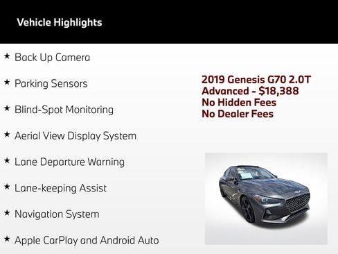 Used 2019 Genesis G70 2.0T Advanced w/ Sport Package RWD image 4