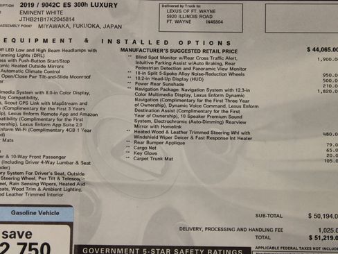 Used 2019 Lexus ES 300h Luxury image 90