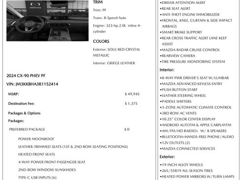 Used 2024 MAZDA CX-90 Plug-In Hybrid w/ Preferred image 53