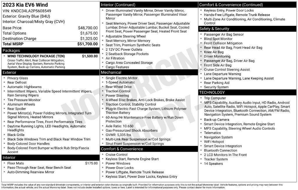 Used 2023 Kia EV6 Wind w/ Wind Technology Package RWD image 19