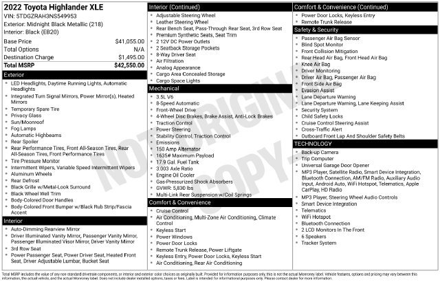 Used 2022 Toyota Highlander XLE FWD image 35