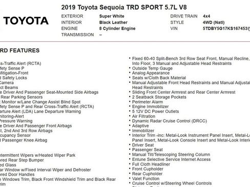 Used 2019 Toyota Sequoia TRD Sport w/ TRD Sport Premium Package AWD/4WD image 22