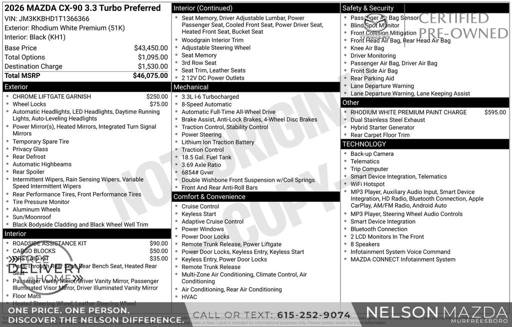 Certified 2026 MAZDA CX-90 3.3 Turbo w/ Preferred Package AWD/4WD image 2