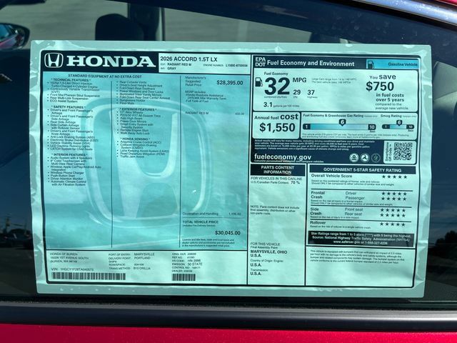 New 2026 Honda Accord LX image 30