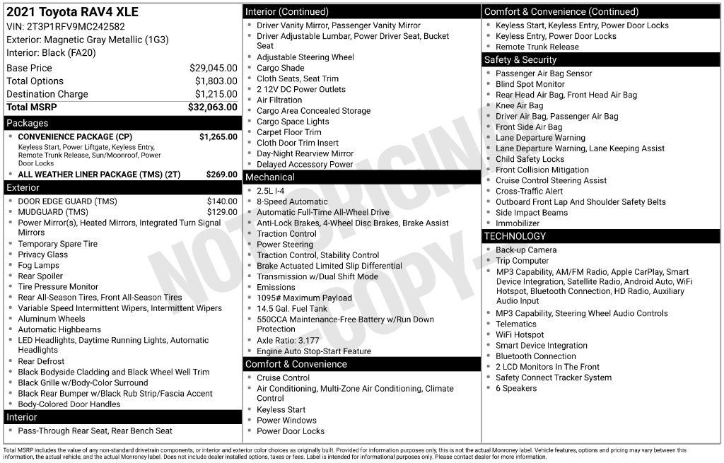 Certified 2021 Toyota RAV4 XLE w/ Convenience Package AWD/4WD image 7