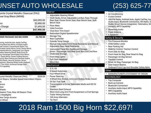 Used 2018 RAM 1500 Big Horn AWD/4WD image 85