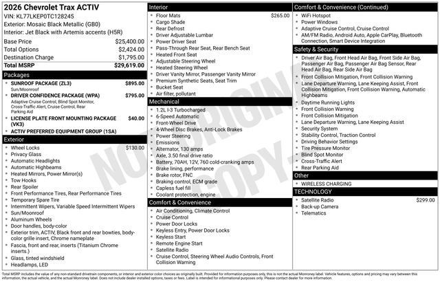 New 2026 Chevrolet Trax ACTIV w/ Sunroof Package FWD image 17