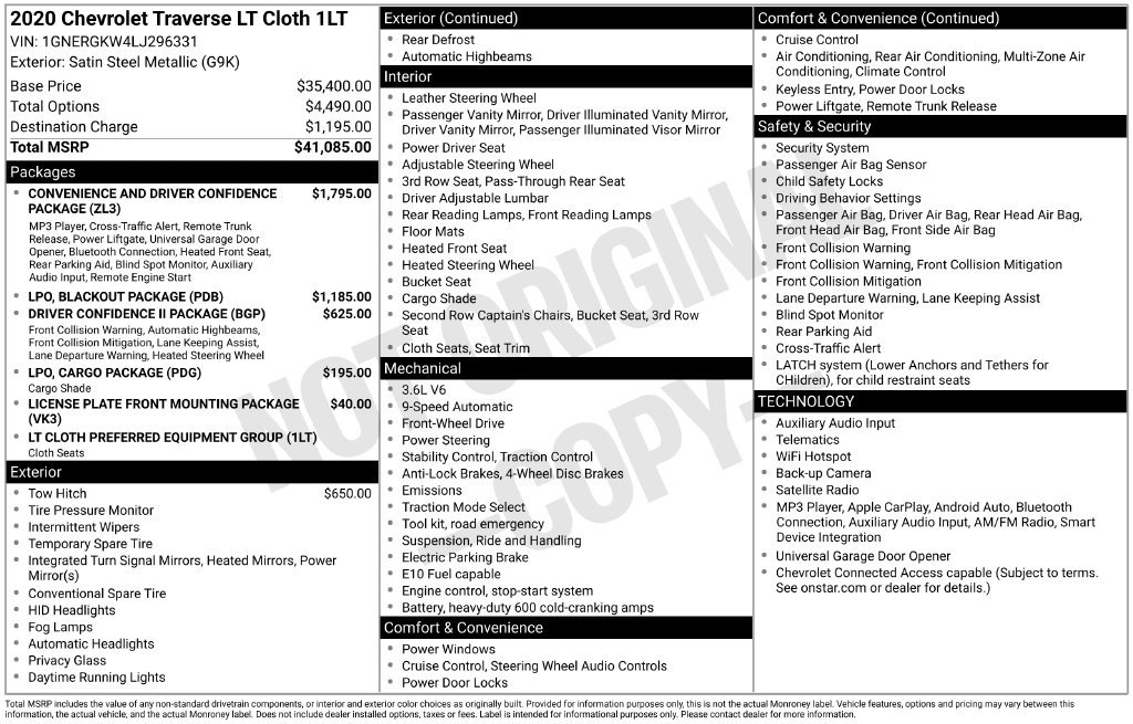 Used 2020 Chevrolet Traverse LT FWD image 29