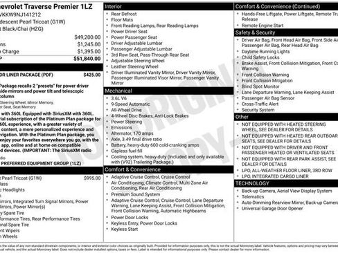 Used 2022 Chevrolet Traverse Premier w/ LPO, Floor Liner Package AWD/4WD image 9