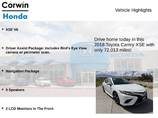 Used 2018 Toyota Camry XSE w/ Driver Assist Package FWD image 7