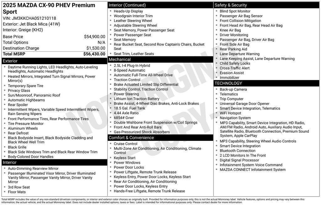 Certified 2025 MAZDA CX-90 Plug-In Hybrid w/Premium Sport AWD/4WD image 33